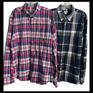 J Crew Shirt Men's XL Button Up Long Sleeve Summer Plaid Shirt EUC LOT OF 2